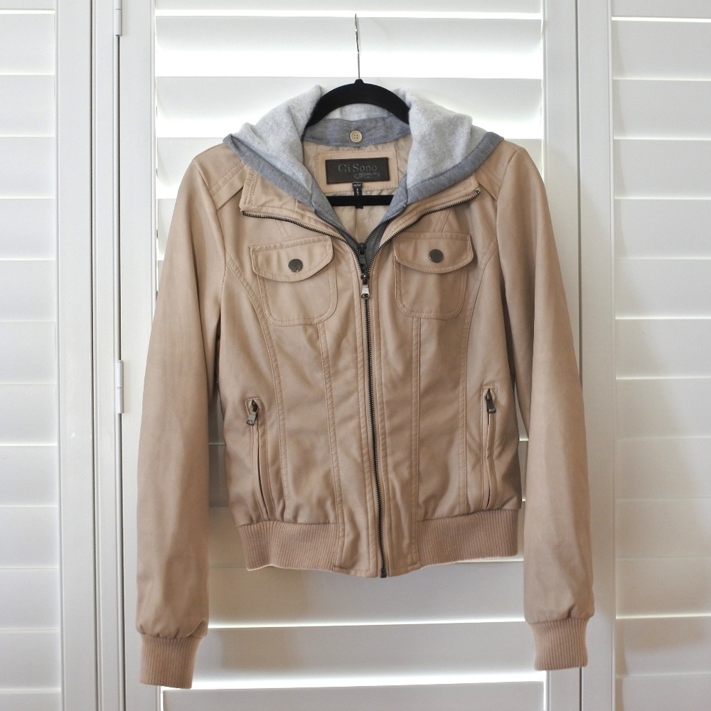 Ci Sono by Cavalini Tan Vegan Leather Jacket